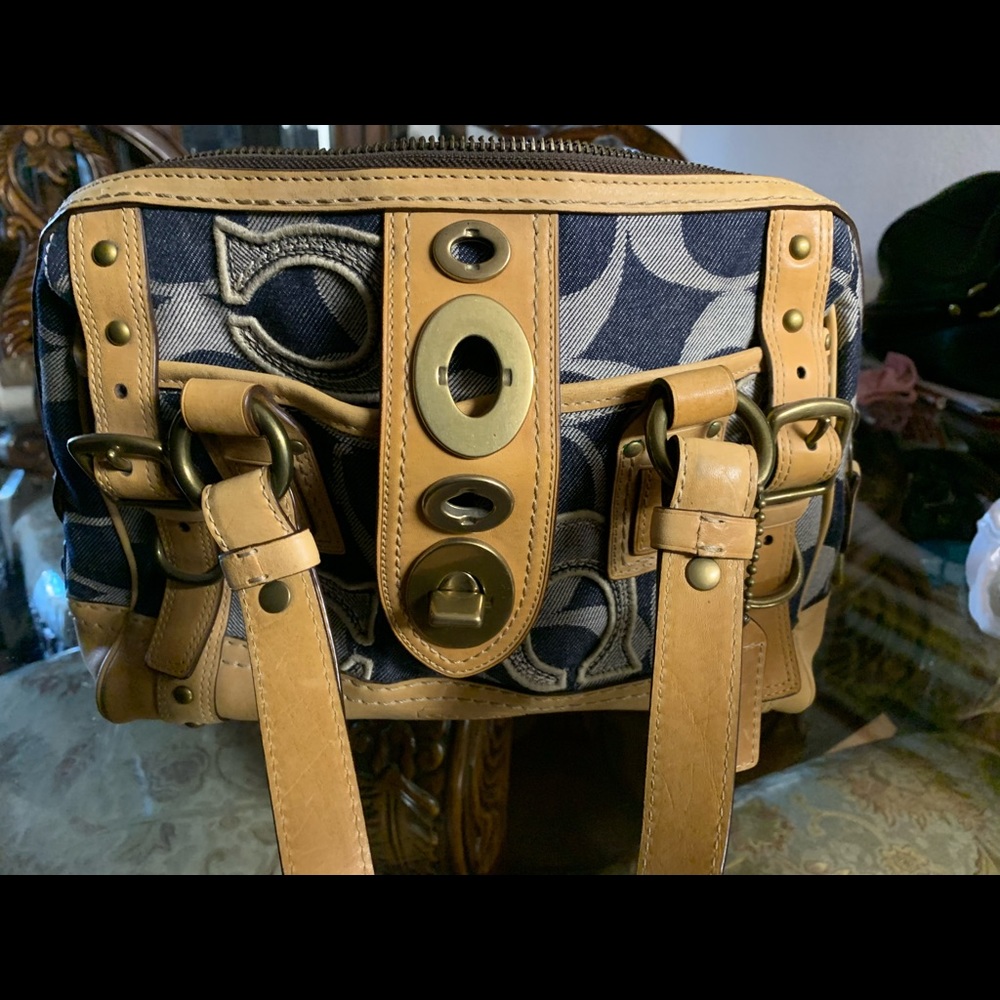 Coach Legacy Lily Satchel in denim and tan.